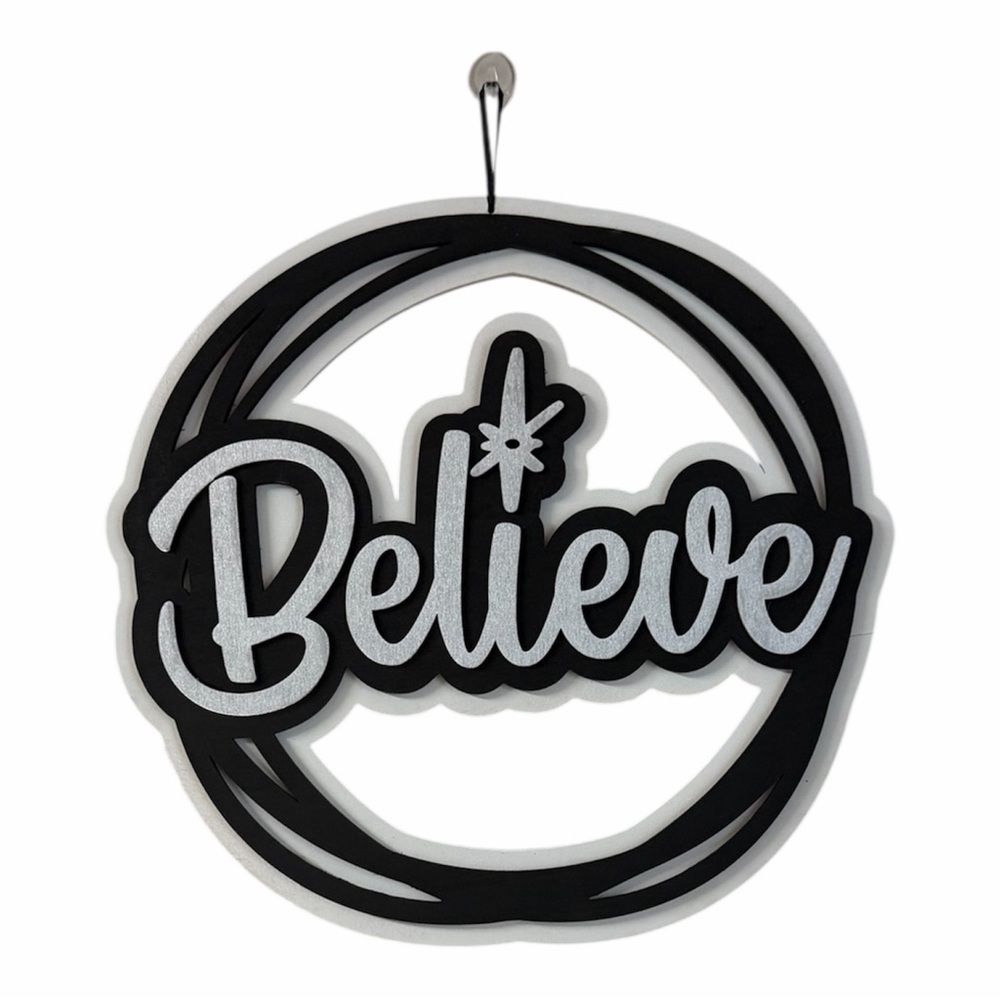 Black and Silver 'Believe' Wall Hanging